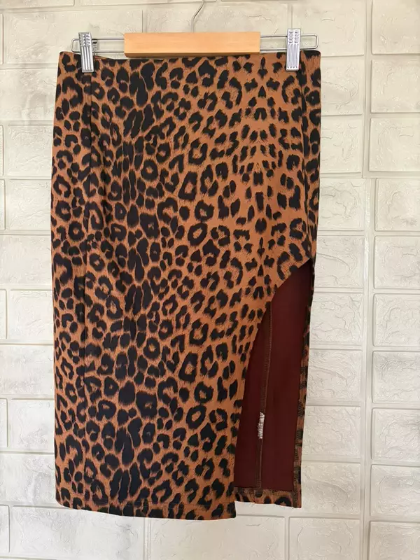 Leopard Print High-Waisted Side Slit Skirt
