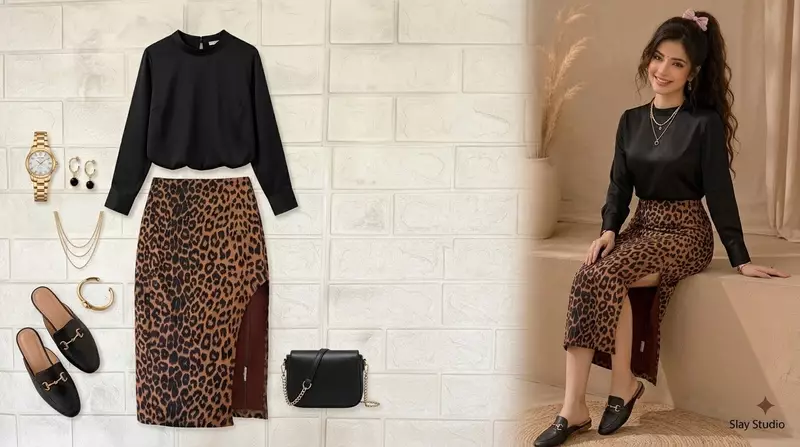 Leopard Print High-Waisted Side Slit Skirt