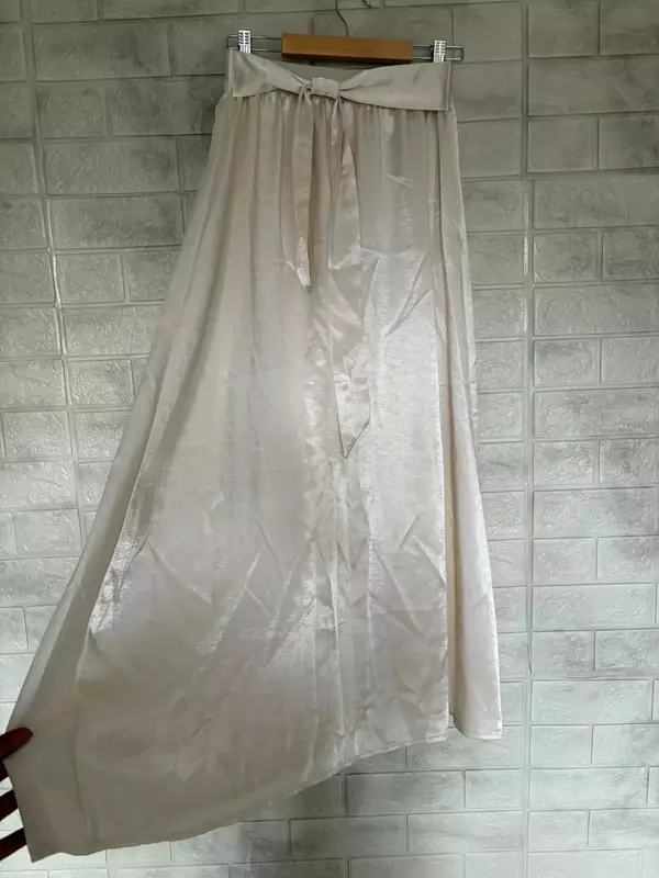 Metallic Champagne Gold Bow Satin Skirt
