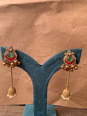 Antique Gold Meenakari Long Chain Jhumki Earrings Antique Gold Meenakari Long Chain Jhumki Earrings