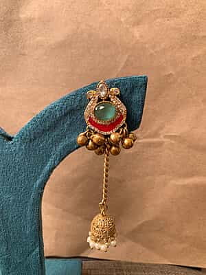 Antique Gold Meenakari Long Chain Jhumki Earrings Antique Gold Meenakari Long Chain Jhumki Earrings