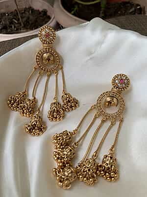 The Chand Jhumka - Traditional Multi-Tier Temple Earrings The Chand Jhumka - Traditional Multi-Tier Temple Earrings