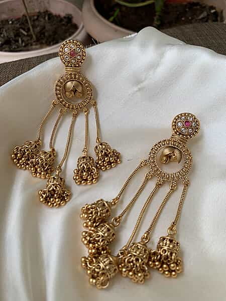 The Chand Jhumka - Traditional Multi-Tier Temple Earrings The Chand Jhumka - Traditional Multi-Tier Temple Earrings