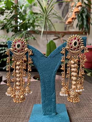 The Majestic Ruby & Emerald Temple Jhumka Cascades The Majestic Ruby & Emerald Temple Jhumka Cascades