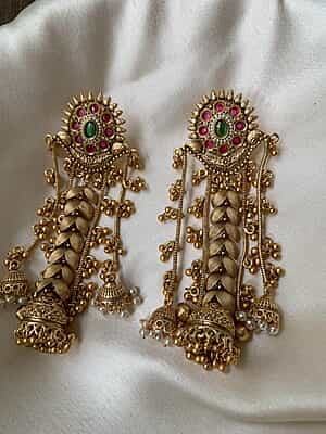 The Majestic Ruby & Emerald Temple Jhumka Cascades The Majestic Ruby & Emerald Temple Jhumka Cascades