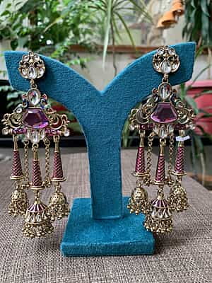 Maharaja's Legacy: Royal Peacock Kundan Jhumka Earrings Maharaja's Legacy: Royal Peacock Kundan Jhumka Earrings