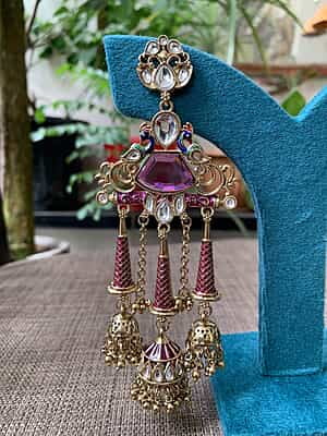 Maharaja's Legacy: Royal Peacock Kundan Jhumka Earrings