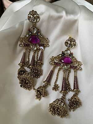 Maharaja's Legacy: Royal Peacock Kundan Jhumka Earrings Maharaja's Legacy: Royal Peacock Kundan Jhumka Earrings