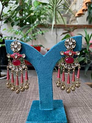 Maharani Ruby Kundan and Enamel Tassel Chandelier Earrings