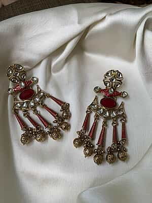 Maharani Ruby Kundan and Enamel Tassel Chandelier Earrings