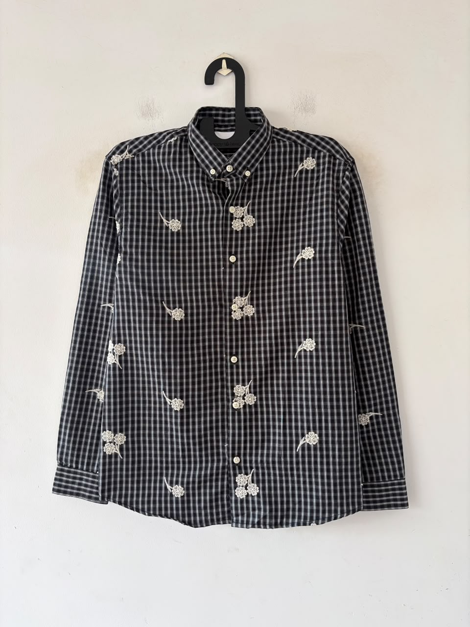 Midnight embroidered check shirt