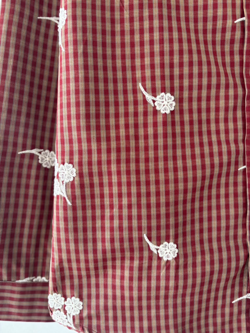 Crimson embroidered check shirt
