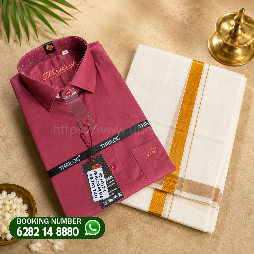 Onam -  RED COLOUR SHIRT & MUNDU  40 SIZE