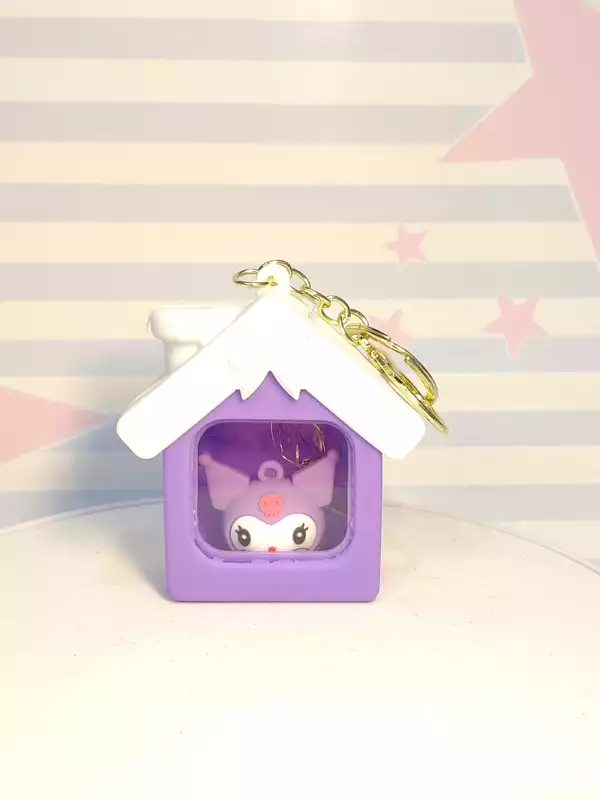 Cute Purple and white house-shaped cartoon projection camera keychain