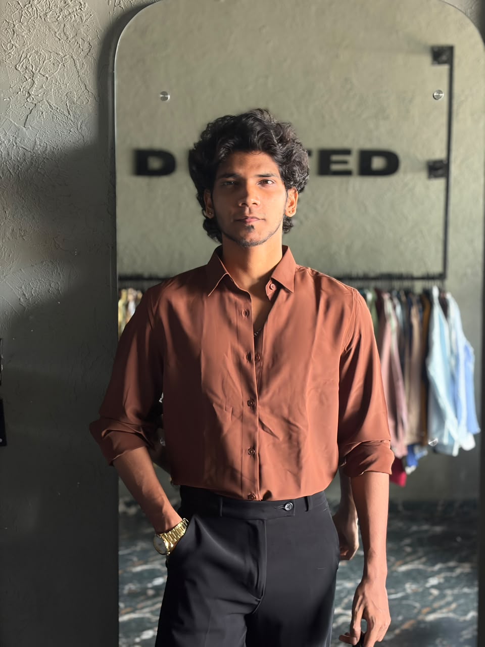 Honey brown satin shirt