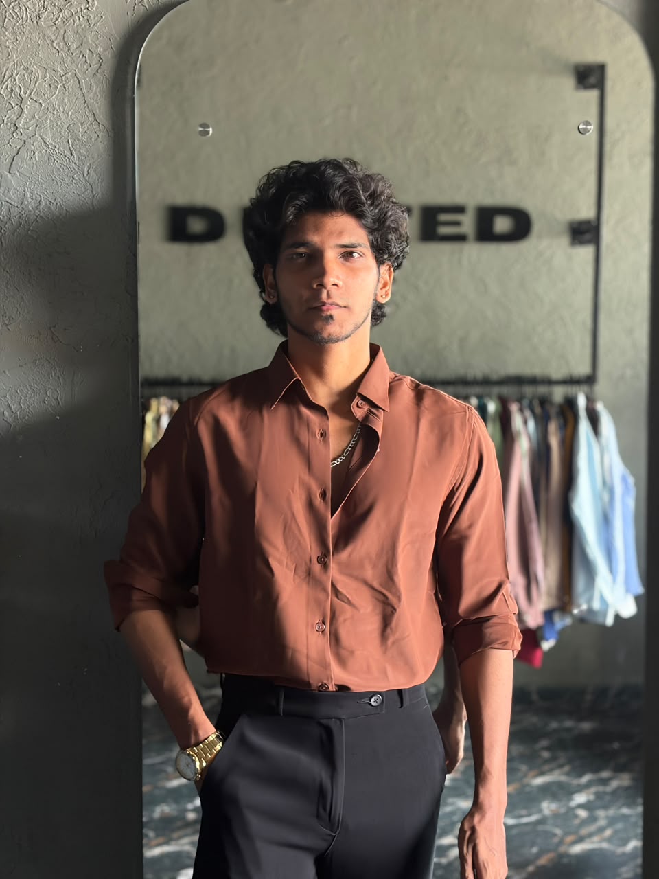 Honey brown satin shirt
