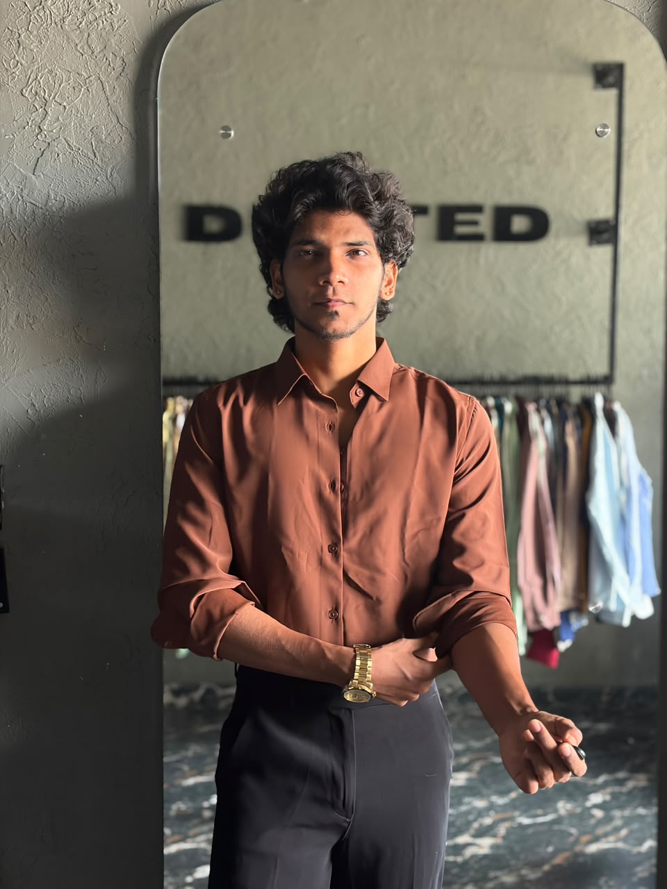Honey brown satin shirt