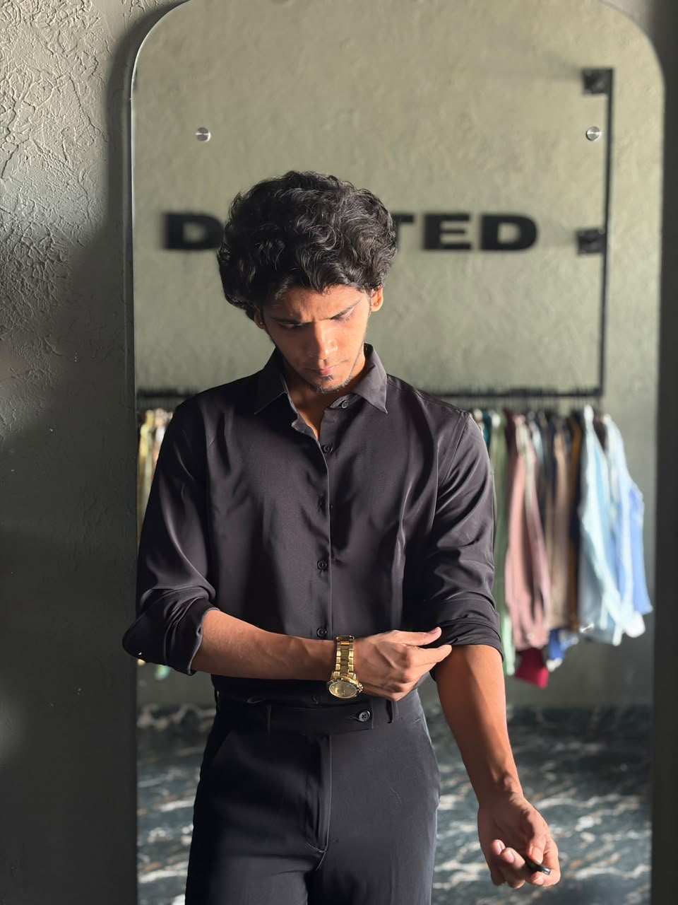 Obsidian luxe satin shirt