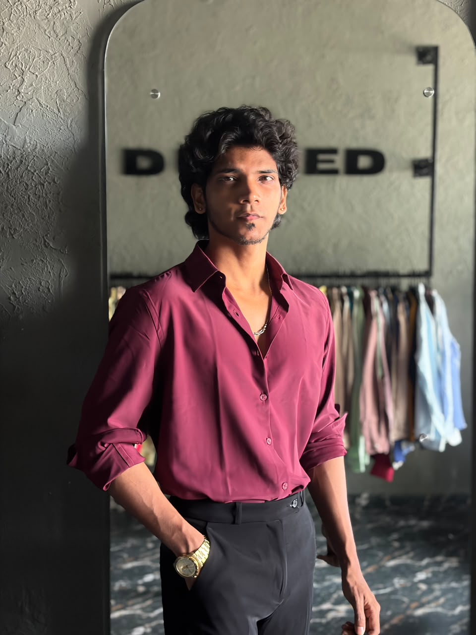 Marron luxe satin shirt