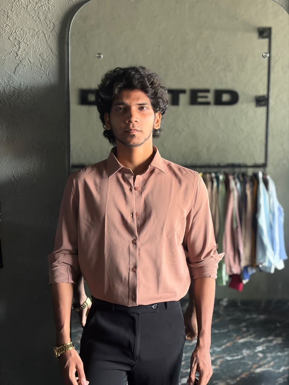 Wood brown satin shirt