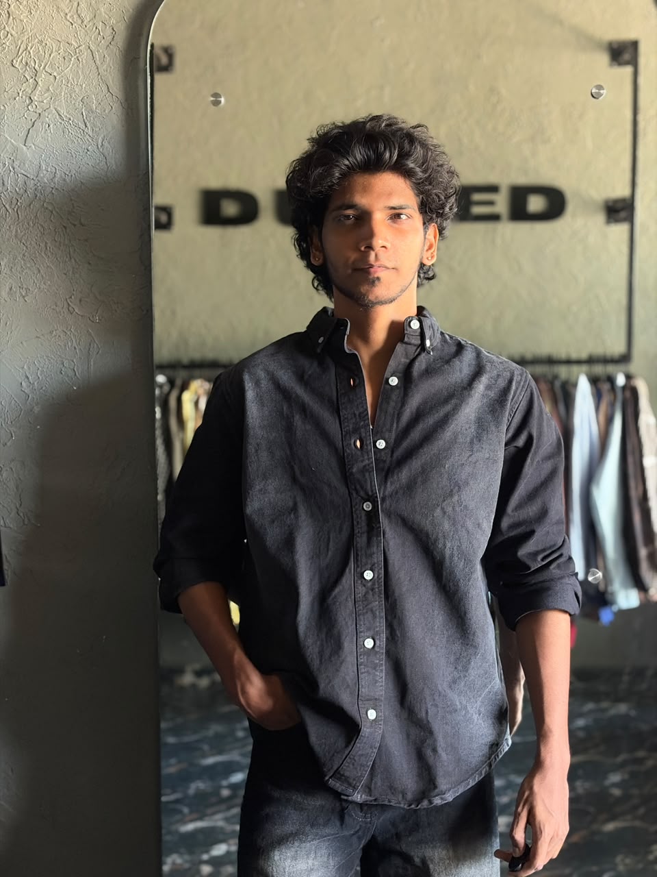 Graphite luxe denim shirt