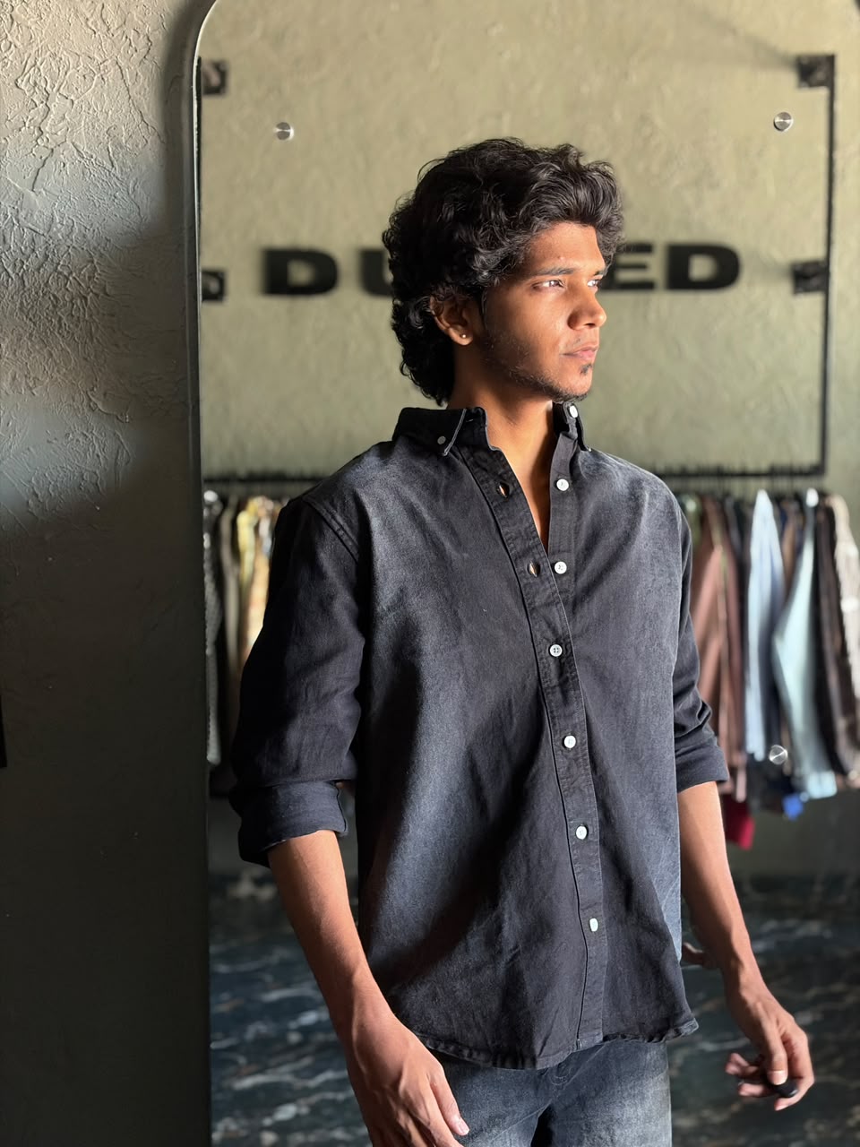 Graphite luxe denim shirt