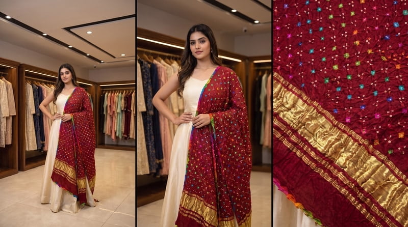 Kala Sanskruti Red & Multi Color Gaji Silk Bandhani Dupatta 2.5M Elegant Traditional Wear Gaji Dupatta for Women