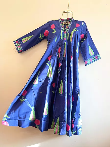 Amara's Everyday Flare Dress - Royal Blue & Print