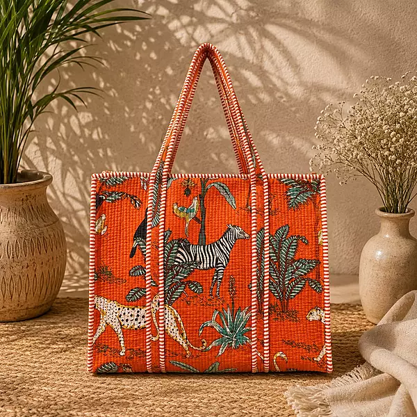 Handcrafted Quilted Tote bag Jungle theme