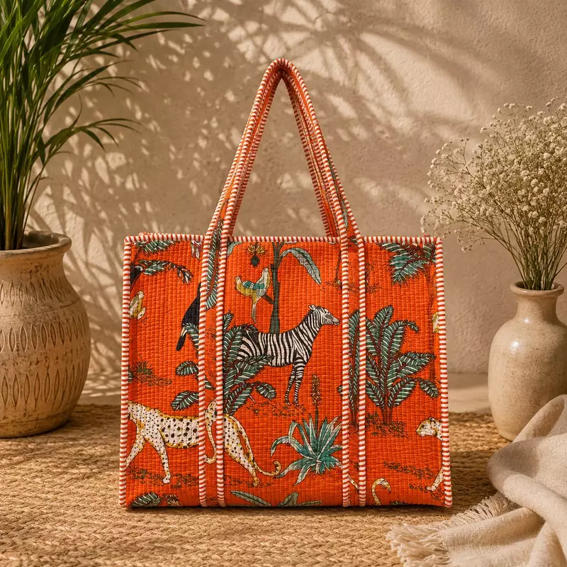 Handcrafted Quilted Tote bag Jungle theme