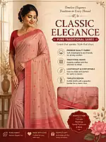 Elegant Peach Pink Floral Motif Saree with Red Border