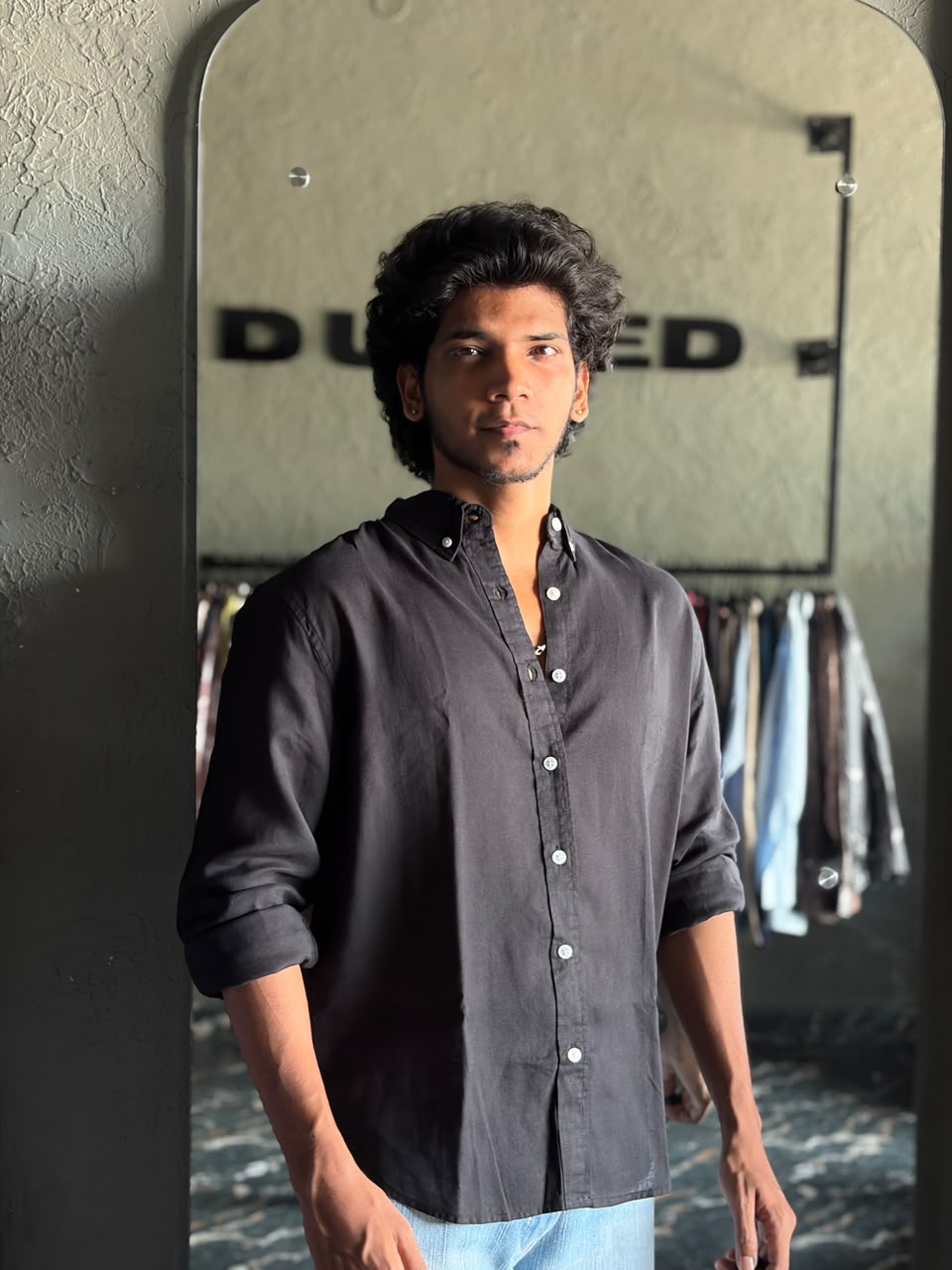 True black linen shirt