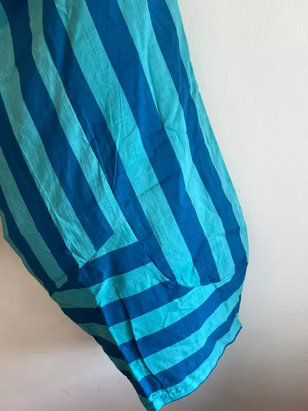 Amber's Free-Size Cocoon Pants - Teal & Blue Stripes