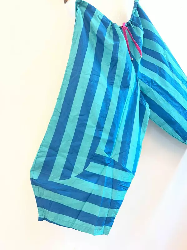 Amber's Free-Size Cocoon Pants - Teal & Blue Stripes
