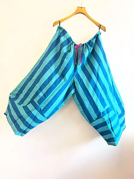 Amber's Free-Size Cocoon Pants - Teal & Blue Stripes