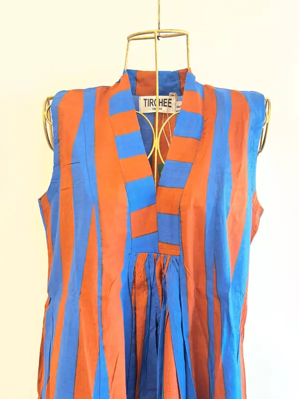Charita's Everyday Sleeve Less Flare Dress - Blue & Brown Stripes