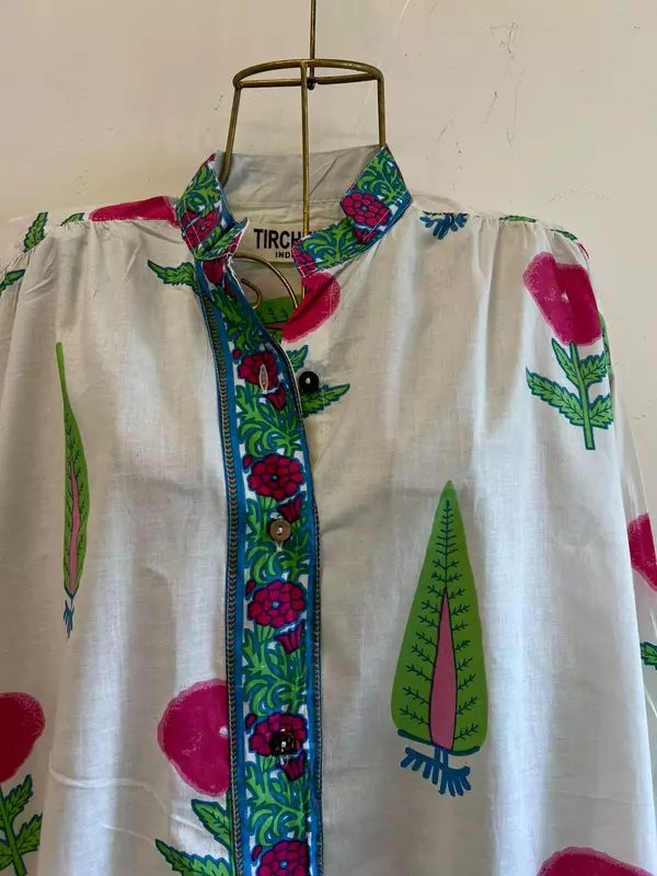 Sufi's Buttoned-Down Collared Shirt - White & Botanicals