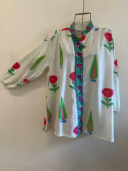 Sufi's Buttoned-Down Collared Shirt - White & Botanicals