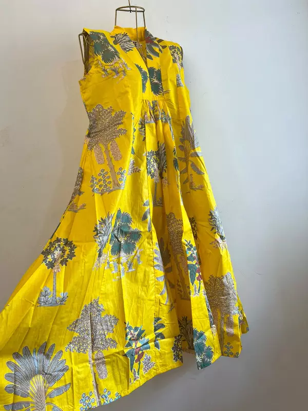 Charita's Everyday Sleeve Less Flare Dress - Yellow Garden