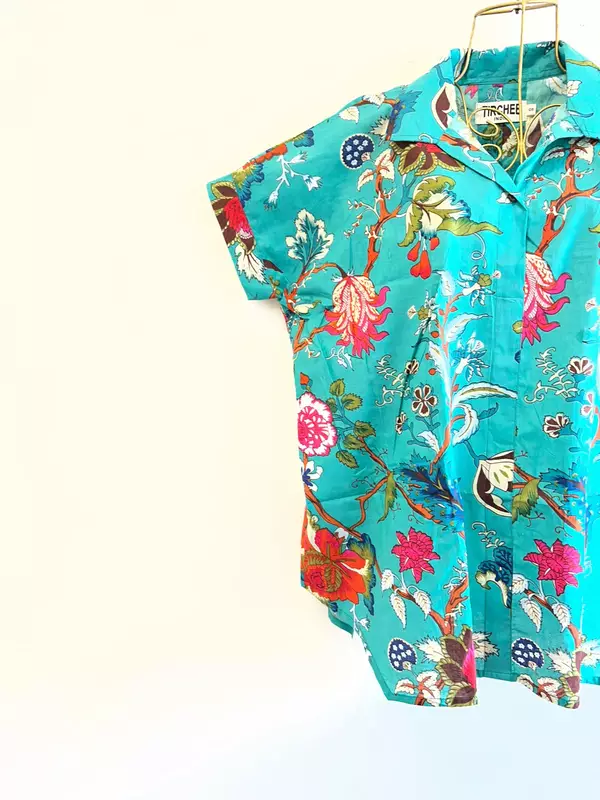 Ishq's Small Anti-fit with Back Open & Tie - Teal & Flowers