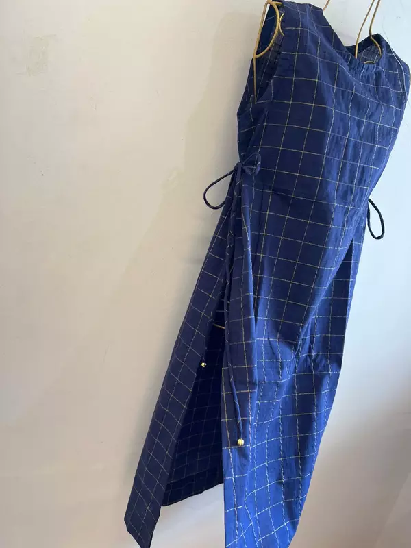 Tisha's Side-Tie Longline Top - Blue & Gold Checks
