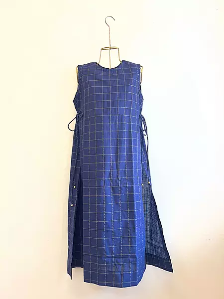 Tisha's Side-Tie Longline Top - Blue & Gold Checks