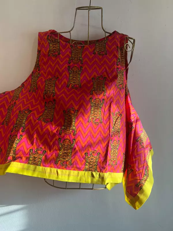 Reva's winged top - Orange & Pink ZigZag with Tigers