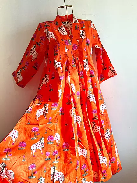 Amara's Everyday Flare Dress - Orange & Pichwai