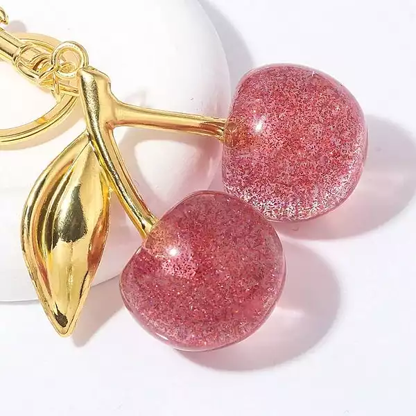 Glitter Cherry Bag Charm featuring Sparkling Pink Resin