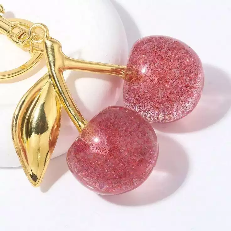 Glitter Cherry Bag Charm featuring Sparkling Pink Resin