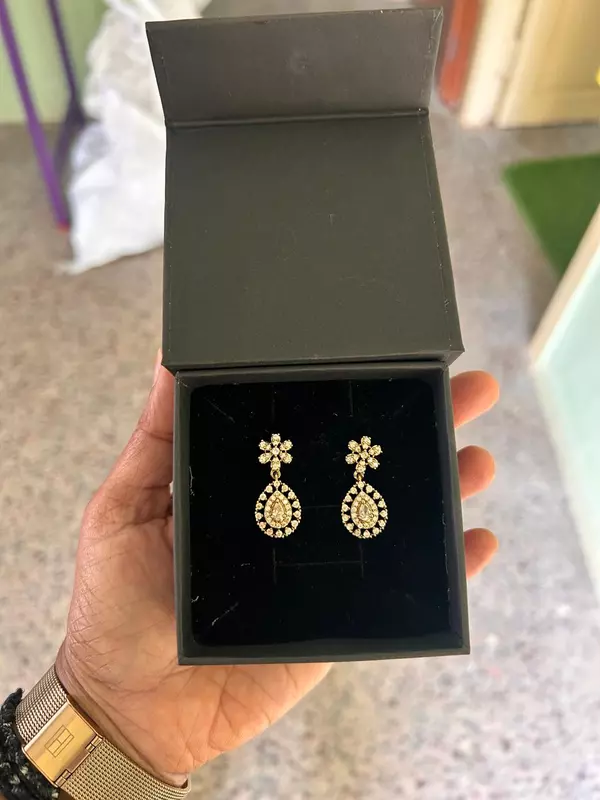 Elegant White Stone Floral Drop Earrings with Teardrop Design for Women