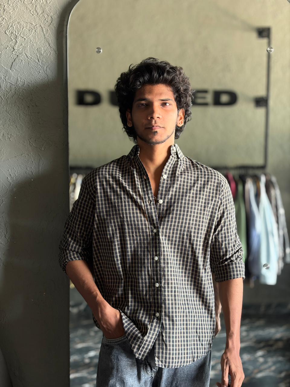 Obsidian grid micro check shirt
