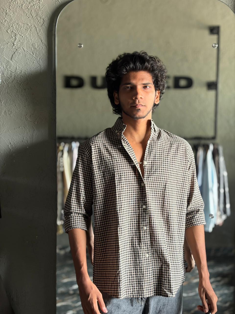 Walnut brown micro check shirt