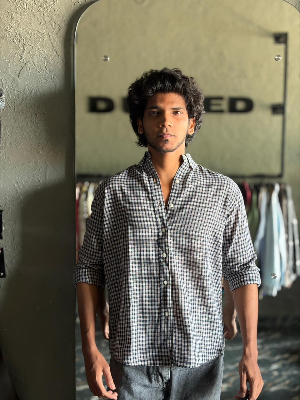 Beige mix micro check shirt